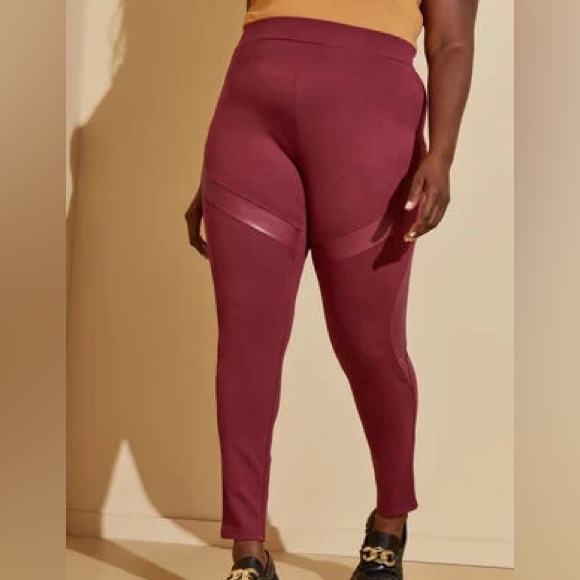 Plus ASHLEY STEWART Rhododendron Faux Leather Paneled Legging 14/16 - Picture 3 of 4